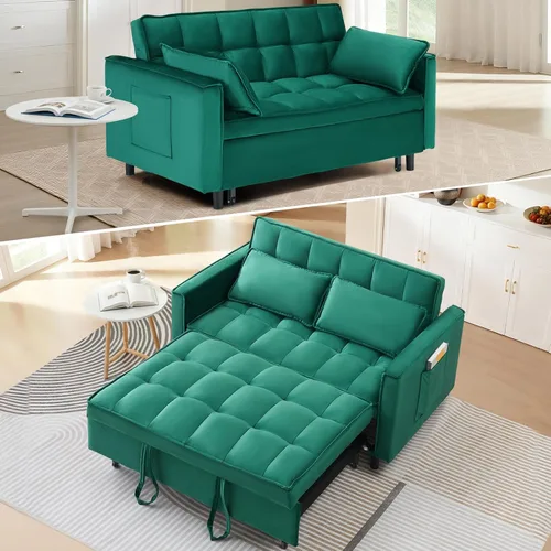 Miniatura 16 de CAPCAEK - Sofá cama convertible 3 en 1, sofá biplaza de terciopelo moderno con cama extraíble, sofá de salón pequeño con respaldo reclinable, negro
