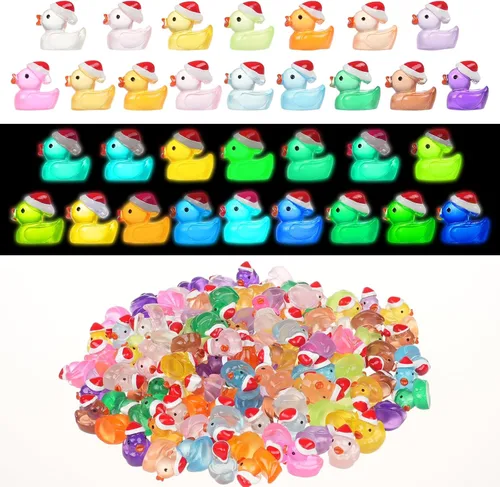 Miniatura 12 de 160 piezas de patos pequeños de Navidad con gorro de Santa, mini patos de resina, patitos pequeños de plástico para Navidad, accesorios para casa