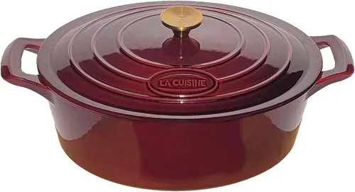 Miniatura 12 de La Cuisine - Cacerola ovalada de hierro fundido esmaltado Dutch Oven con tapa, 5 cuartos de galón, esmalte interno negro mate para hornear pan