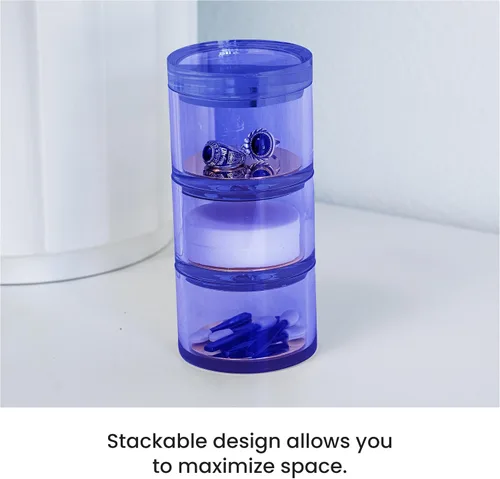 Miniatura 4 de OfficeGoods Soporte acrílico apilable de 3 niveles, elegante organizador de escritorio y almacenamiento para oficina o hogar, diseño redondo Plateado