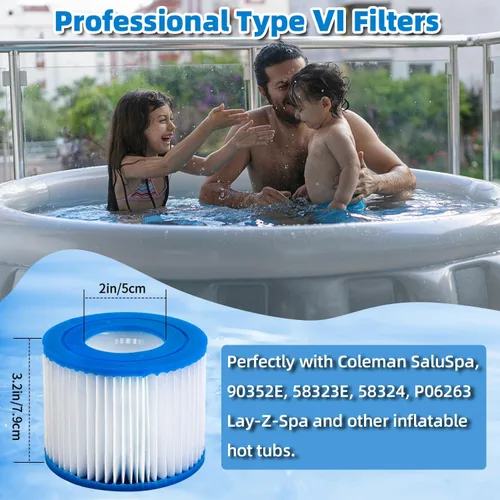 Miniatura 4 de Filtro de spa tipo de repuesto para bañera de hidromasaje, 2 piezas, compatible con Colem Salu 90352E 58323E, bañera de hidromasaje inflable, filtro