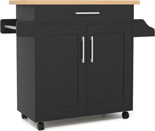 Miniatura 9 de HAPPYGRILL Carrito de cocina con ruedas para isla de cocina, carrito de almacenamiento de cocina con estante ajustable, cajón, estante