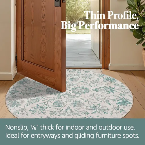 Miniatura 275 de jinchan Lima - Alfombra simétrica floral geométrica lavable, alfombra de entrada de medio círculo de 2 x 3, alfombra de media luna, suave y Azul