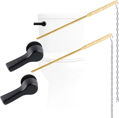 Hygie Rinse 2 piezas Manija de inodoro de metal negro Palanca de descarga de repuesto, Manija de inodoro universal de montaje frontal con cadenas de