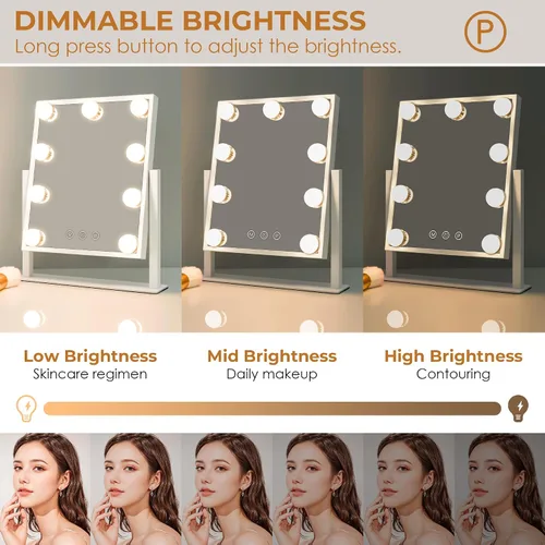 Miniatura 3 de Espejo de tocador con luces, espejo de maquillaje con 3 modos de iluminación, espejo iluminado con sensor táctil, alimentado por CA, giratorio 360°