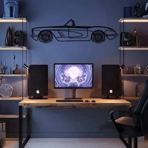 Miniatura 3 de DecoSoul Corvette C1 1960 - Arte de pared de metal para automóvil, automóvil deportivo, decoración de línea de silueta automotriz, escultura