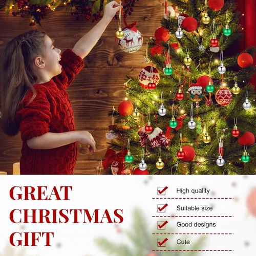 Miniatura 6 de Poen 200 Piezas Mini Adornos de Bolas de Navidad de 0.79 Pulgadas Bolas de Árbol de Navidad Adornos Miniatura para Árbol Coloridos Colgante