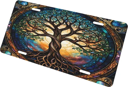 Miniatura 2 de Árbol de la vida - Placa de matrícula colorida abstracta divertida de aluminio para placas delanteras decorativas, impermeables, sin óxido, A