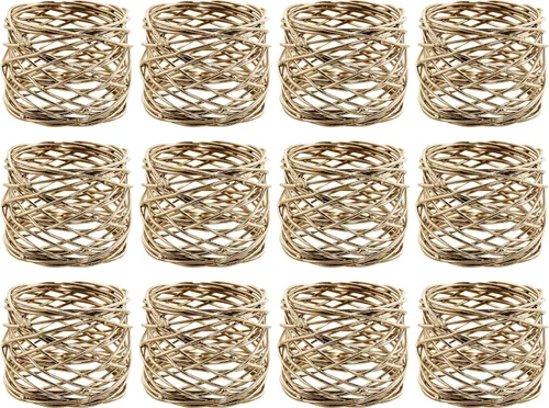Miniatura 13 de ALPHA Living HOME Juego de 12 servilleteros dorados de alta calidad, 100% metal, decoración de mesa resistente al óxido, servilleteros con hebillas