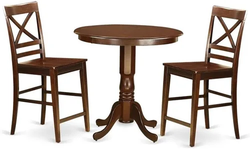 Miniatura 10 de East West Furniture JAQU3-BLK-W - Juego de mesa de comedor de 3 piezas de altura para mostrador de cocina contiene una mesa redonda de madera