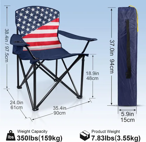 Miniatura 2 de Paquete de 2 sillas plegables para campamento: silla acolchada de gran tamaño para adultos, plegable para exteriores, campamento, pesca y jardín
