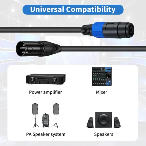 Miniatura 2 de Poyiccot Cable Speakon hembra a XLR, adaptador Speakon hembra a XLR macho de 6 pies con bloqueo giratorio compatible con micrófono de escenario DJ