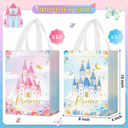 Miniatura 2 de Locmeo 24 bolsas de recuerdo de fiesta con asas reutilizables no tejidas para dulces, bolsas de regalo para niñas y niños, cumpleaños, baby shower