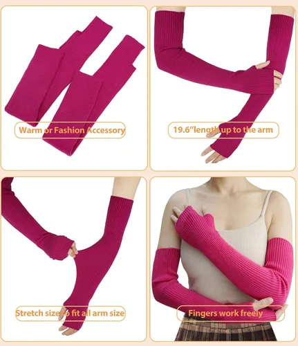 Miniatura 39 de Guantes cálidos de cachemira de brazo largo para mujer, guantes de invierno acogedores sin dedos, calentadores de brazos suaves, gran regalo