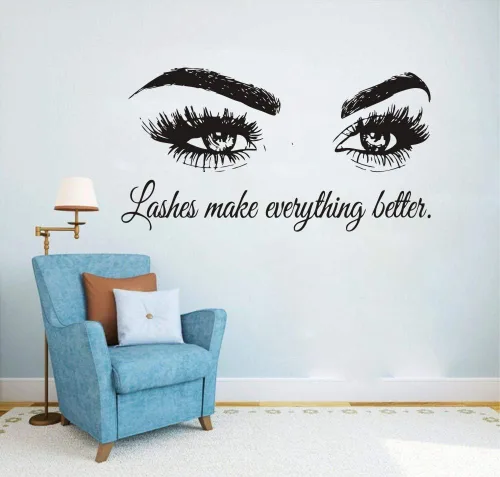 Miniatura 8 de Calcomanía de pared con texto en inglés "Lashes Make Everything Better", adhesivo de vinilo para salón de belleza, sala de maquillaje, espejo