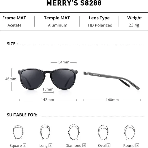 Miniatura 2 de MERRY'S Polarized Sunglasses for Women Men Vintage Retro Classic Round Frame Aluminum Legs S8288