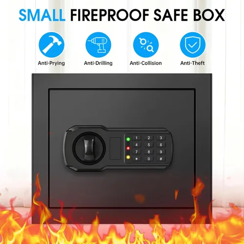Miniatura 2 de Caja de documentos pequeña de 1.3 Cub para el hogar, seguridad para el hogar, resistente al agua y al fuego con teclado digital, llaves de repuesto