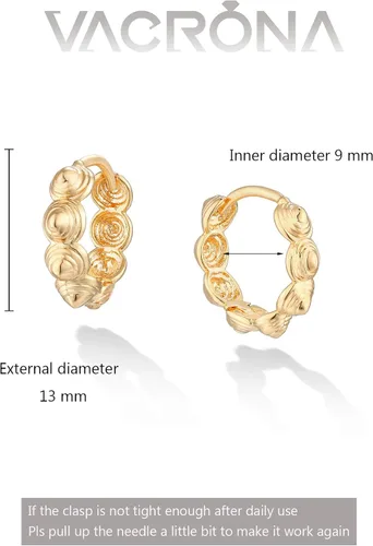 Miniatura 6 de VACRONA - Aretes tipo arracada de aro para mujer, chapados en oro de 14 quilates, diseño de Huggie