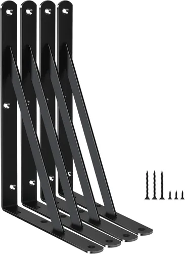Miniatura 92 de Paquete de 16 soportes de estante resistentes negros de 20 pulgadas de largo x 12 pulgadas de alto con tornillos, soportes de estante de metal