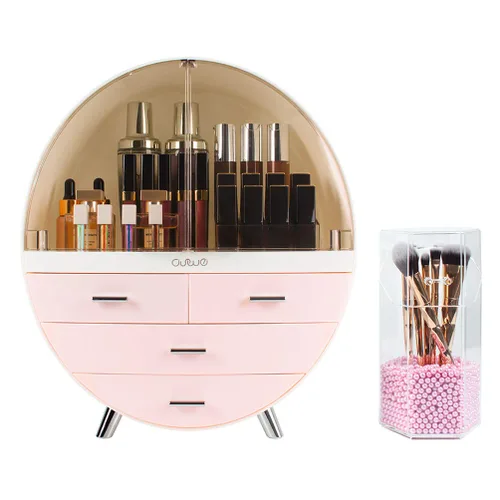 Miniatura 12 de Elegante caja organizadora de maquillaje a prueba de polvo, organizador de cosméticos mediano impermeable con cajones para cuidado de la piel