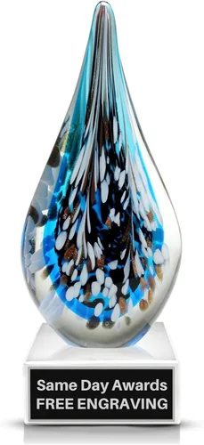 Miniatura 10 de Premio de Vidrio Artístico Soplado a Mano – Premio Elegante con Grabado Personalizado para Corporativo, Deportes, Jubilación, Reconocimiento