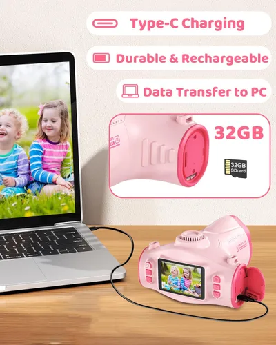 Miniatura 8 de Cámara para niños con proyector, cámara digital HD 1080P para niños de 3 a 12 años, grabadora de video fotográfico de 48 MP con soporte, tarjeta SD