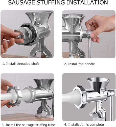 Miniatura 6 de Picadora de carne, máquina de picar manual de aleación de aluminio para el hogar, picadora de carne de salchicha, moledora de pimienta con tubo