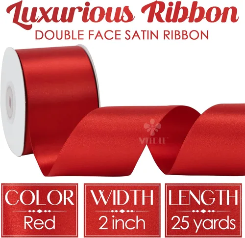Miniatura 2 de MEEDEE Cinta de satén roja de 2 pulgadas, cinta roja Lux de doble cara por 25 yardas, cintas de satén de seda para envolver regalos, manualidades