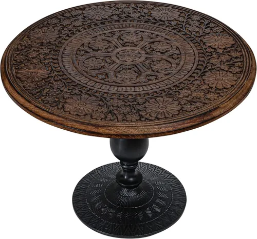 Miniatura 11 de Mesa de café rectangular de madera con talla Jali, mesa de café estilo granja, mesa rústica central, estilo de mediados de siglo, muebles rústicos