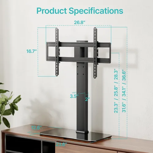 Miniatura 9 de Pegzone Soporte universal para TV giratorio de 43 a 90 pulgadas, soporta 154 libras, soporte de mesa grande de altura ajustable, VESA MAX 23.622 x