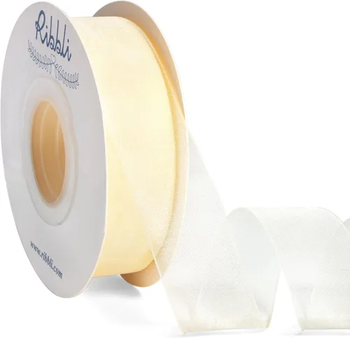 Miniatura 35 de Ribbli - Cinta de organza color oro pálido, 1/2 pulgadas x 50 yardas continuas, cinta transparente dorada para envolver regalos, envolver galletas
