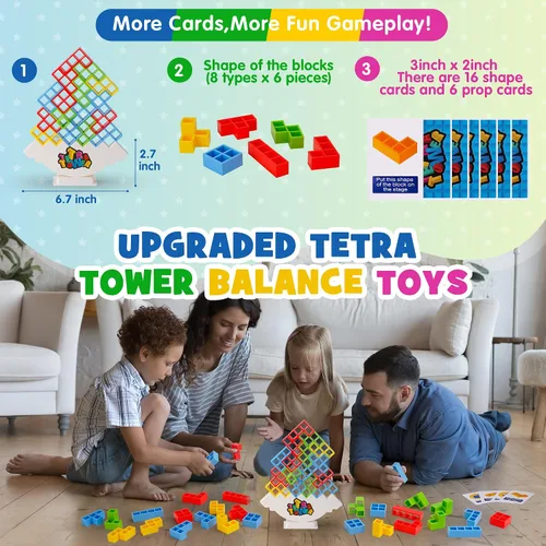 Miniatura 2 de WOWNOVA Juego de 32 piezas de bloques de equilibrio de construcción apilables de torre Tetra para niños, adultos y noche de juegos familiares