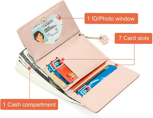 Miniatura 2 de Sunwel Fashion Lindo portatarjetas con diseño de gato pequeño - Estuche para tarjetas con cremallera de acordeón, bolsillos para efectivo, monedero