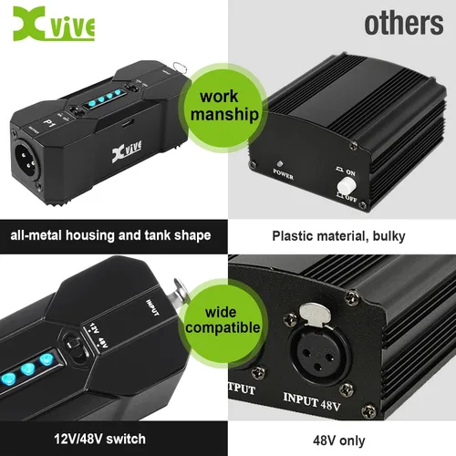 Miniatura 4 de Xvive Fuente de alimentación P1 Phantom 48V/12V, hasta 40 horas de uso, alimentación Phantom portátil recargable para micrófonos