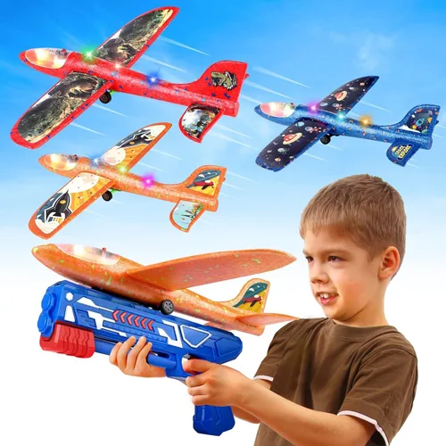 Miniatura 9 de Paquete de 3 juguetes lanzadores de aviones de dinosaurio, juguetes voladores para niños de 3, 4, 5, 6, 7, 8, 9, 10 años, avión de espuma, juguetes