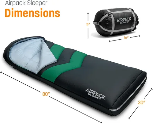 Miniatura 2 de Saco de dormir con almohadilla integrada (AirPack Sleeper) – Colchoneta inflable todo en uno y manta con cremallera para acampar con bomba de pie
