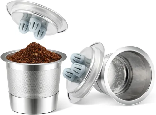 Miniatura 10 de Cápsulas Ninja K Cups reutilizables de acero inoxidable compatibles con la máquina Ninja CFP201 CFP301 Dual Brew Pro, cápsulas de café rellenables 1