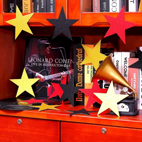 Miniatura 3 de Gejoy 80 piezas de recorte de estrellas con purpurina, decoración de estrellas doradas, estrella de papel doble impresa para noche de cine