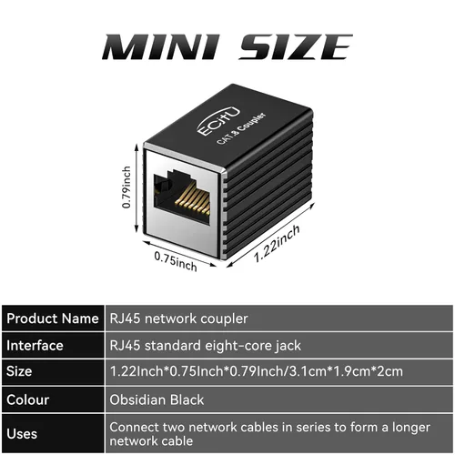 Miniatura 3 de Acoplador RJ45, paquete de 2 adaptadores Ethernet hembra a hembra, adaptador extensor de cable Ethernet, modular recto de 8 pines, conector de red