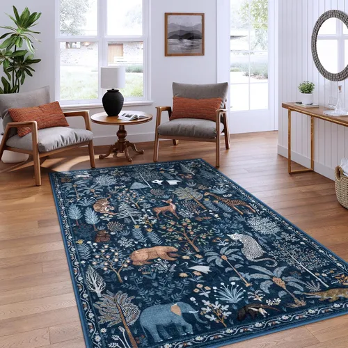 Miniatura 6 de OJIA Alfombras azules con estampado de selva de 5 x 7 pies para sala de estar, suaves, ultrafinas, lavables, para dormitorio, alfombra de entrada