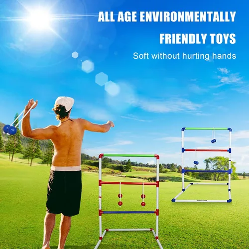 Miniatura 7 de WIn SPORTS Juego de lanzamiento de escalera para exteriores, juego de lanzamiento de pelota para interiores con 6 bolos pesados, funda de transporte