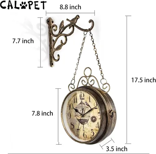 Miniatura 4 de Reloj de Pared Retro Oxidado del Siglo XX, 8 pulgadas, sin tic tac, grande, de hierro, antiguo, relojes colgantes de doble cara, vintage, dos caras