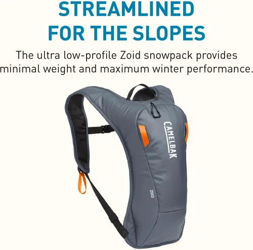Miniatura 5 de CamelBak Zoid - Paquete de hidratación de nieve con depósito de 70 onzas, perfil bajo, para esquí y snowboard, gris/naranja 2.0