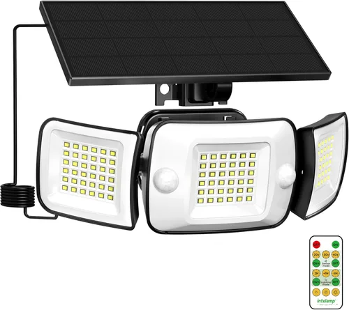 Miniatura 9 de intelamp Luces de Inundación Solares para Exteriores Impermeables, 6000 mAh, 1200 lúmenes, funciona con energía solar, doble sensor de movimiento