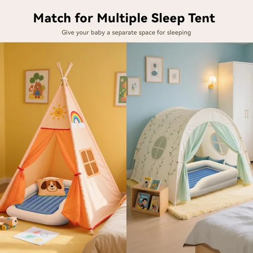 Miniatura 7 de COMMOUDS Cama de viaje portátil para niños pequeños con protectores de seguridad, colchón de aire inflable para niños con bomba eléctrica, colchón