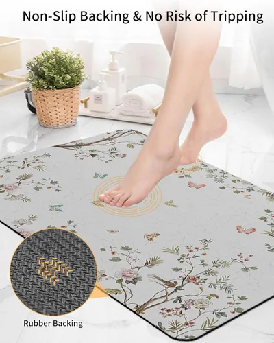 Miniatura 4 de Tapete de baño con diseño de árbol de flores, antideslizante, de secado rápido y absorbente, tierra de diatomeas, cocina, ducha, fregadero, lavable