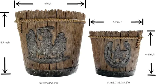 Miniatura 3 de Macetas de resina retro de herradura de vaquero occidental con agujeros de drenaje, decoración del hogar al aire libre (juego de 2) Agujeros