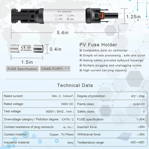 Miniatura 2 de Conector de fusible solar de 30 A IP68, resistente al agua, 1000 V, portafusibles en línea de 30 A, conector macho y hembra, resistente al agua
