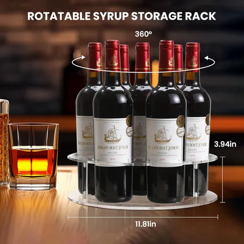 Miniatura 5 de IEEK Organizador de jarabe de café giratorio grande, 7 botellas, estante acrílico transparente para jarabe de café para encimera, soporte