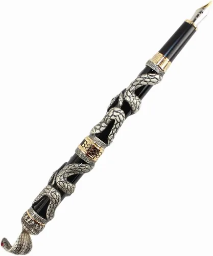 Gullor Pluma Estilográfica Negro y Plata Antigua Serpiente Patrón 3D (plata y negro)